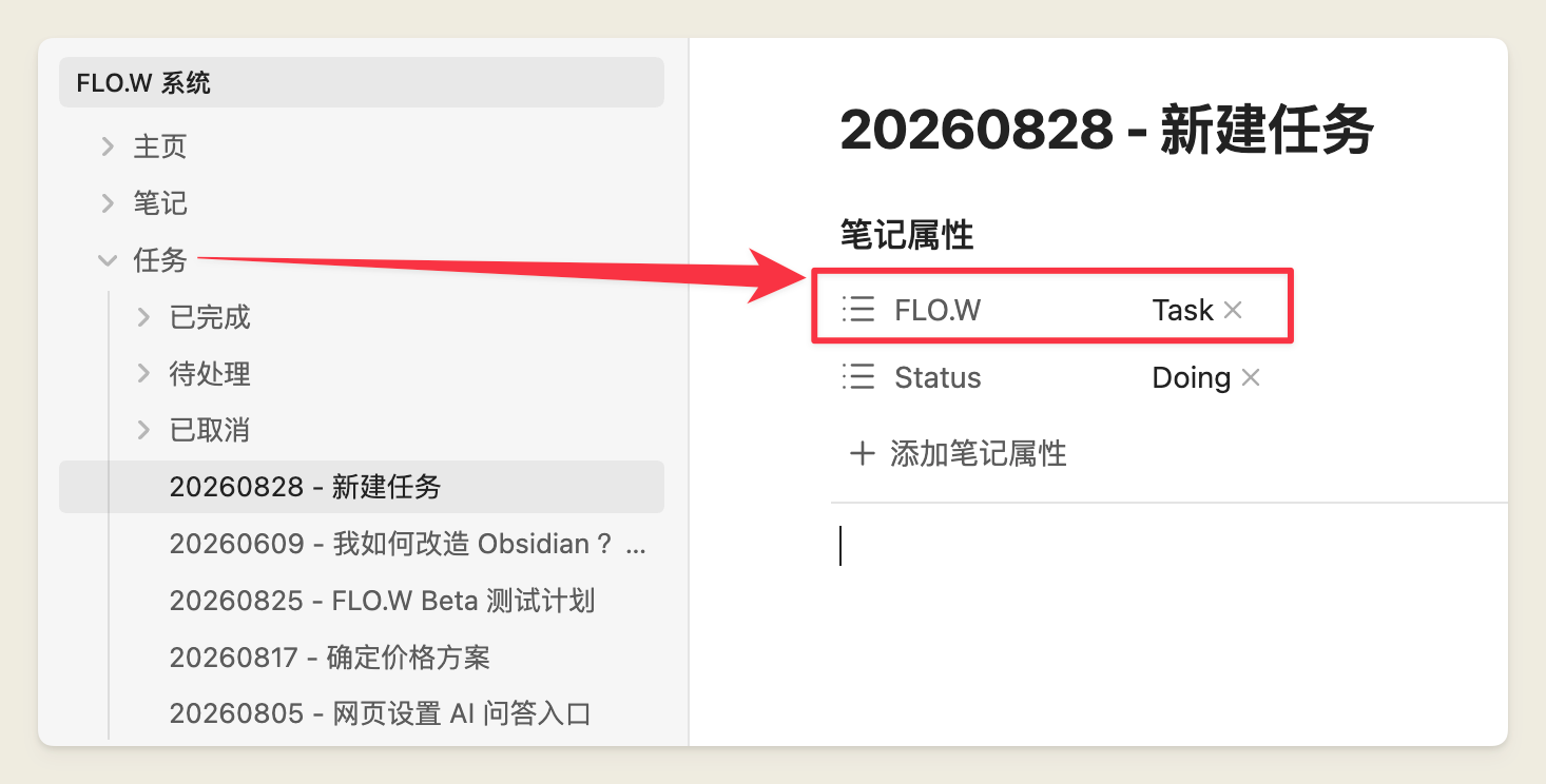 在对应文件夹新建时自动写入 FLO.W 属性